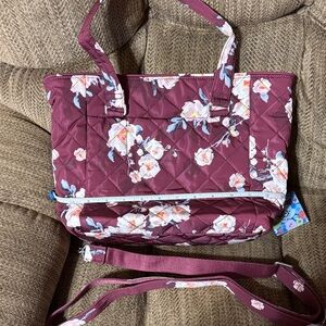 Floral Quilted Tote Bag - Burgundy